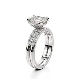 10K 2.25tgw Emerald Cut Center Stone Moissanite & Diamond Hidden Halo Bridal Set