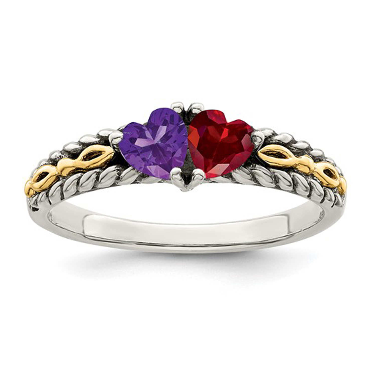   2 Stone Sterling Silver & 14K Syn...