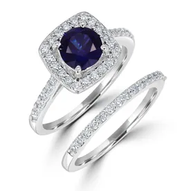 10K 1.47tgw Diamond & Lab Grown Blue Sapphire Bridal Set
