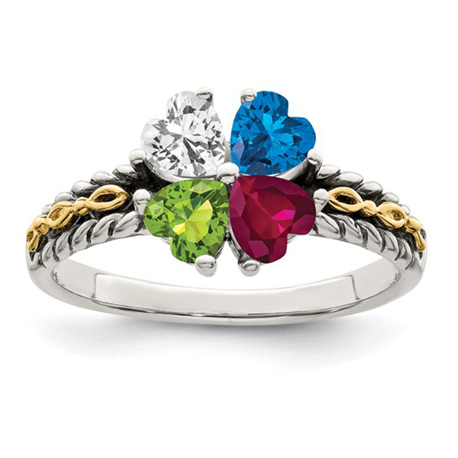   4 Stone Sterling Silver & 14K Syn...