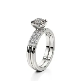 10K 2.48tgw Round Cut Center Stone Moissanite & Diamond Hidden Halo Bridal Set