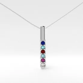 10K Synthetic Stone Mother's Pendant with Chain - 6 Stones
