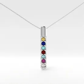 10K Synthetic Stone Mother's Pendant with Chain - 7 Stones
