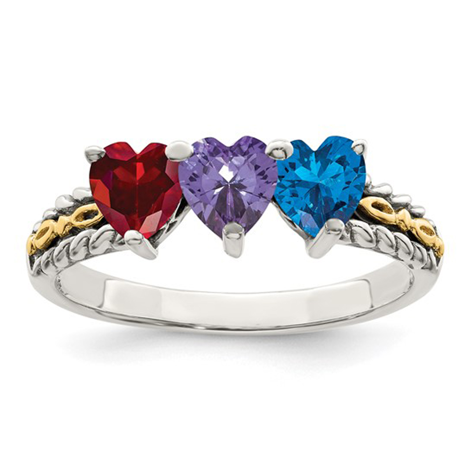   3 Stone Sterling Silver & 14K Syn...